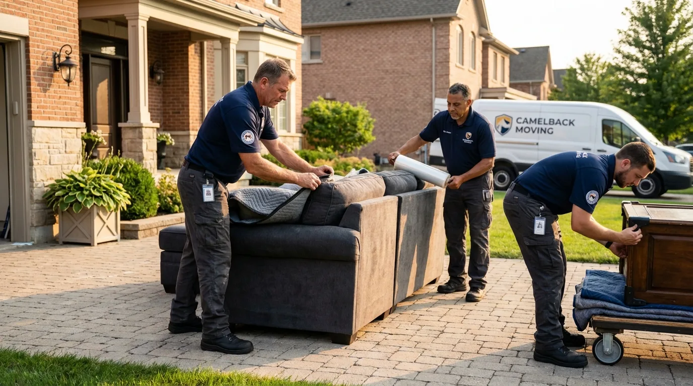 Large estate moving crew wrapping furniture in Cherry Valley, IL